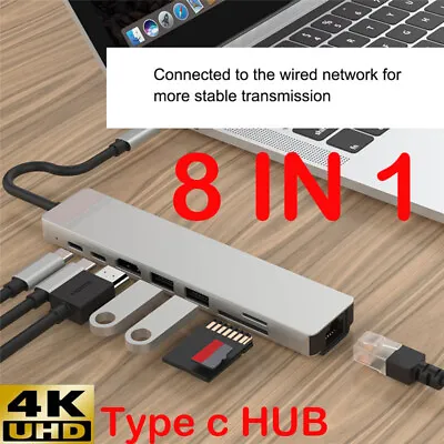 $7.45 • Buy 8 In 1 USB-C Type C HD Output 4K HDMI Usb 3.0 HUB Adapter For MacBook Samsung