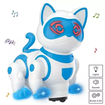 Pet Robotic Cat Toy Kitty Walks Meows Sits With Lights And Music Bump N Go (New) • $19.95