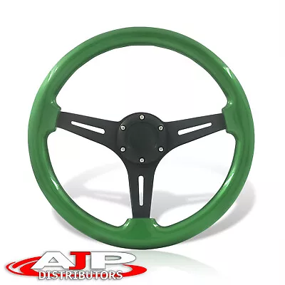 6-Bolt Green Wood Deep Dish Aluminum Steering Wheel W/ Horn Universal 14  350mm • $54.99