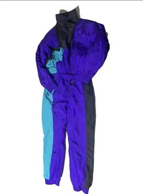 Vtg 80s Ski Suit Womens MEDIUM One Piece Snowsuit Snow Bib Color Block Profile • $65