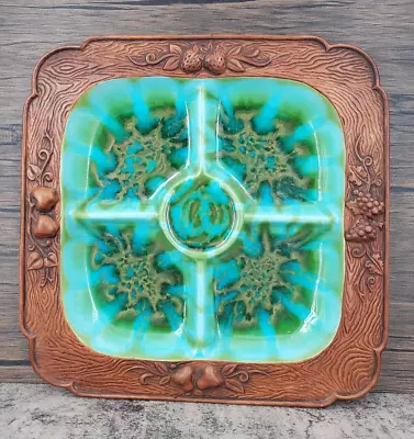 Vintage Treasure Craft Blue Green Brown Divided Serving Platter Tray Made In USA • $29.95