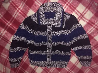 Brand New Hand Knitted Boys BlueBlackGrey Mix Jacket 26”Chest Approx 4-5 Years • £12