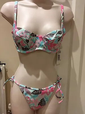 Freya Bravissimo Bikini Set Pink Multi Coloured Florals Size 34 D/C Bottom 10 • £17