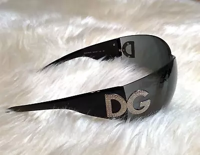 💋D&G Diamanté Logos Black Shield Visor Ski Wrap Rimless Sunglasses +Case.VGC • £79.99