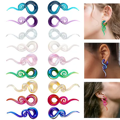 PAIR Glass Spiral Taper Plugs Handmade Twist Ear Gauges Hanger Snail Stretcher • $10.92