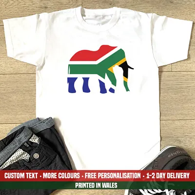 South Africa Elephant Flag T-shirt Springboks Safari Rugby Birthday Gift Top • £12.99
