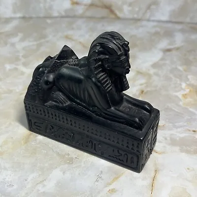 Vintage Hand-Carved Black Soapstone Egyptian Sphinx • $29.99