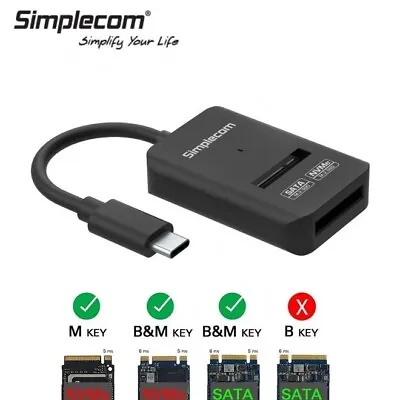$34.95 • Buy Simplecom NVMe + SATA 2 In 1 M.2 SSD To USB C Type C Adapter Converter USB 3.2 