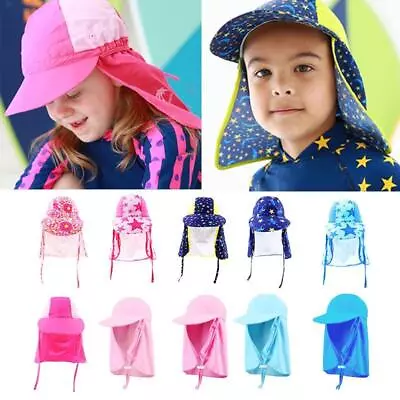 Kids Swimming Cap Neck Beach Sun Hats For Boys Girls Outdoor • £6.64