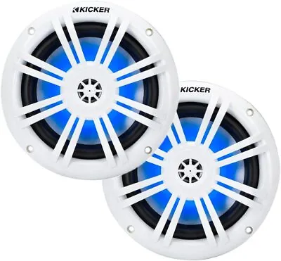 Kicker 6.5  KM Series 49KM604WL Marine Coaxial Speakers W/ LED Lighting White • $101.96