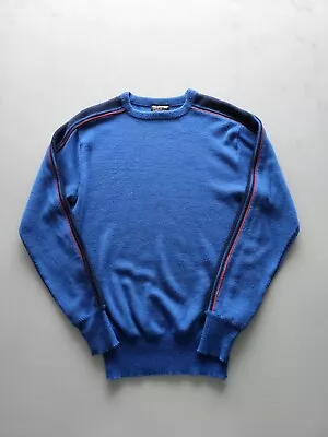 Vintage 1970s Meister Blue Acrylic Tight Knit Crewneck Sweater M • $25.61