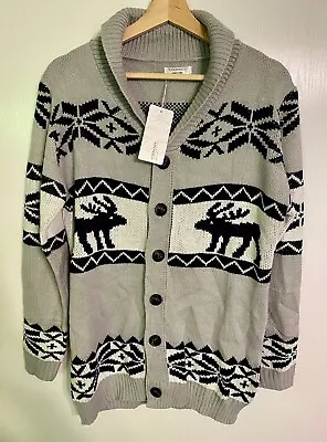 NWT COOFANDY Mens Christmas Cardigan Sweater Shawl Collar Reindeer Snow S • $18