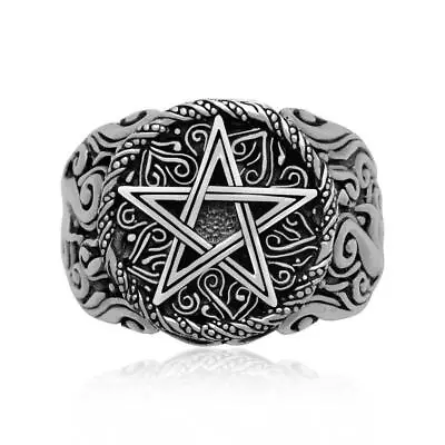 925 Sterling Silver Pentagram Pentacle Wiccan Star Signet Gothic Ring • $37.95