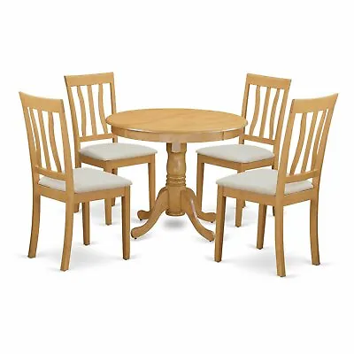Oak Finish 5 Pc Wood Dining Set Round Table Top 4 Padded Chairs Kitchen Dinette • $539.90