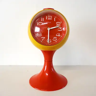 Vintage 1960s Space Age West German Salvest Orange Plastic Pedestal Alarm Clock • $180.54