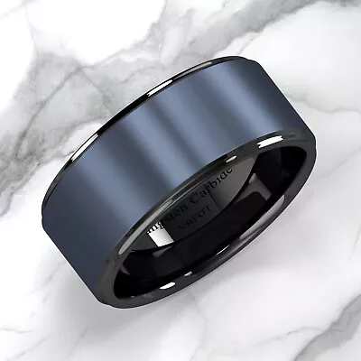 VBFOT 8mm Black Tungsten Carbide Ring Sea Blue Brushed Wedding Band Men Jewelry • $9.99