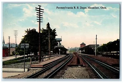 C1930's Pennsylvania R.R. Train Station Depot Massillon Ohio OH Vintage Postcard • $14.98