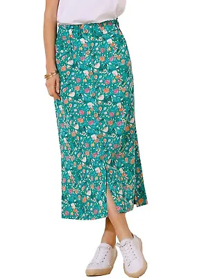 £14.99 • Buy Blancheporte Skirt Size 12 14 Green Floral Print Button Detail Midi Skirt