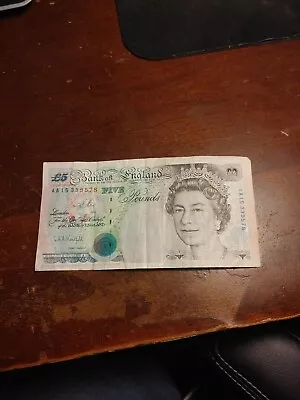 1990 United Kingdom 5 Pounds HRH Queen Elizabeth II Bank Of England Bank Note • $12.50