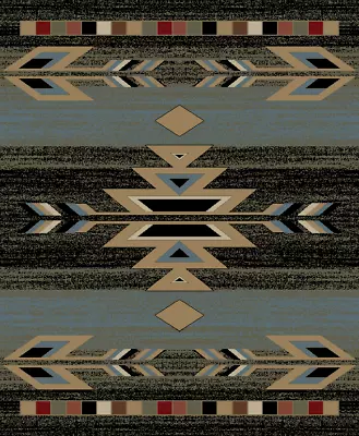 Rio Grande Area Rug Runner Lodge Cabin Tribal Native Southwestern Black Blue • $39.99