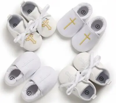 Newborn Christening Baby Boy Girl Pram Shoes Infant Soft Sole White Trainer 0-18 • £4.99