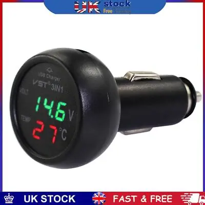 3 In 1 Car Voltmeter Thermometer 12V 24V Multifunctional Adapter (Red Green) • £8.09