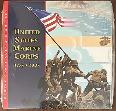 2005 Marine Corps Silver Dollar Coin And Stamp Set US Mint Sealed • $64.99