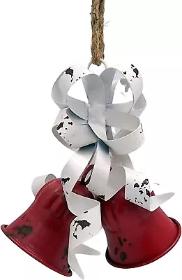 Red Christmas Bells With A White Metal Ribbon Hanging Holiday Decoration 9 In • $18.60