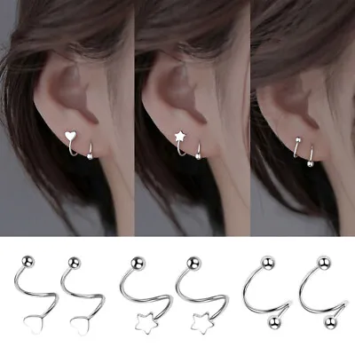 Spiral Twisted Earrings Climber Wrap Cuff Piercing Studs Women Jewelry Gifts UK • £3.79