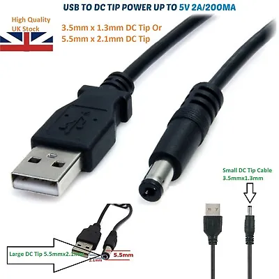 5V USB A To 5.5mm/ 3.5mm Barrel Jack Plug Male DC Power Charger AC Adapter Cable • £3.29