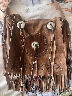 Vintage Genuine Leather Suede Western Native American Style Fringe Purse • $55