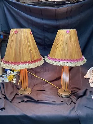 Pair Of  Vintage Surfboard Lamps & Shades Tiki/Hawaiian  RARE • $280