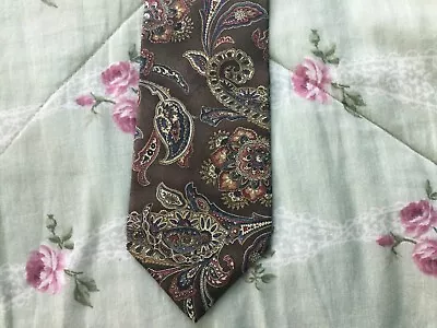 Men's All Silk Brown Tie With Tan & Gray Paisley Design Bu Van Heusen • $8