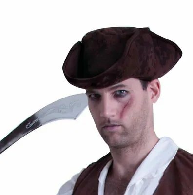 Pirate Hat Brown Jack Sparrow Costume Tricorn Caribbean Admiral Captain Sailor • £10.98