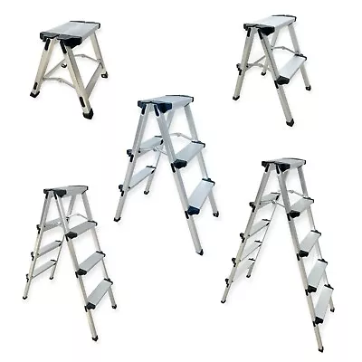 Folding Portable Step Ladder Heavy Duty Double Side Aluminium Anti Slip Platform • £35.90