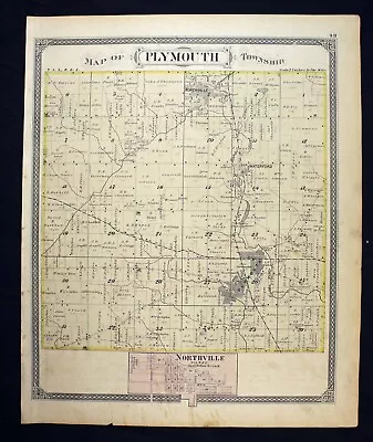 1876 Plat Map Plymouth Township Wayne County Northville Michigan Original Color • $42.50