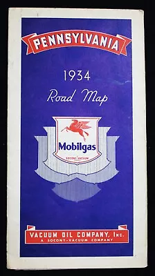 Mobilgas Service Station Highway Road Map Of Pennsylvania 1934 Vintage Travel • $9.99