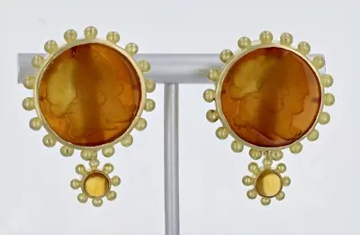 Elizabeth Locke 18K Gold Venetian Glass Amber Intaglio Earrings RARE • $3400