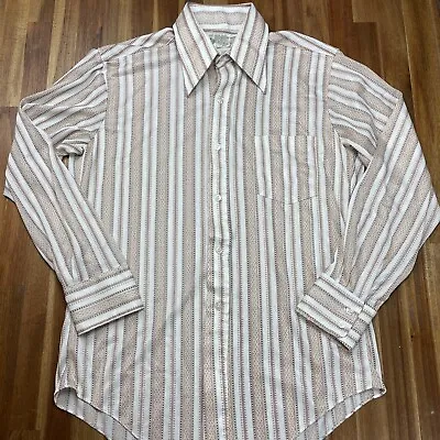 Vintage Kmart Dress Shirt Mens 15 1/2 Neck 34 Sleeve 100% Polyester Brown Strip • $25.62