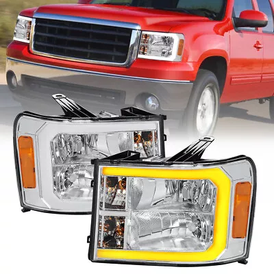 Pair LED DRL Headlight Dynamic Turn Signal For 07-14 GMC Sierra 1500 2500 3500HD • $176.79