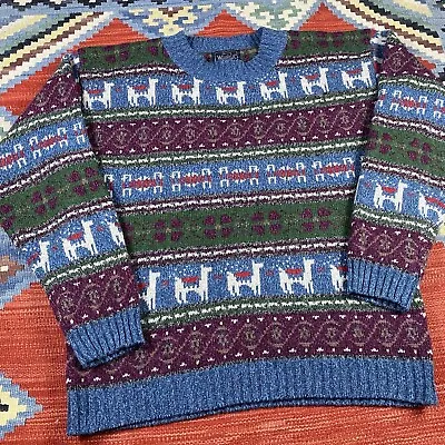 Vintage Woolrich Womens Wool Sweater Icelandic Fair Isle Pullover Lamas Ski Sz L • $34.99