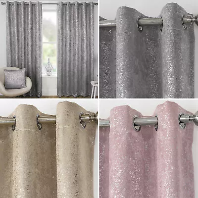£4.99 • Buy Blockout Curtains Eyelet Ring Top Silver Metallic Sparkle Bling Thermal Pair