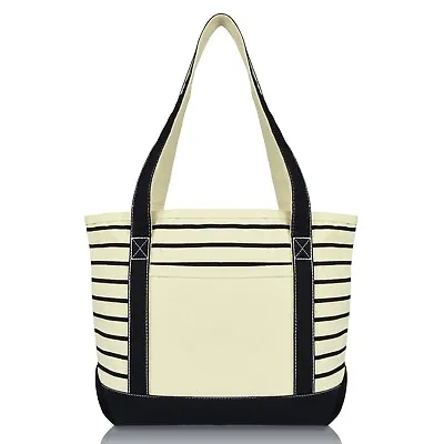 DALIX Striped Tote Deluxe Shoulder Bag Cotton Canvas • $15.95