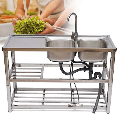 $287.10 • Buy Commercial Kitchen Utility Sink Stainless Steel Compartment+Catering Prep Table