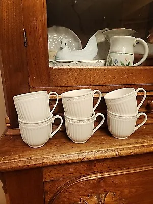 6 Mikasa Italian Countryside China Dd900 Tea Coffee Cups Mugs White Ribbed Mint  • $30