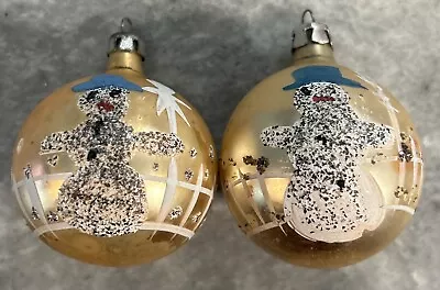 Vintage Mercury Glass Hand Painted Mica (2)Gold Christmas Ornaments (Poland) • $8.02