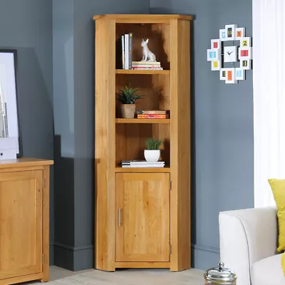 London Oak Tall Corner Display Cabinet Unit - Open 1 Door Narrow Cupboard - UK31 • £499