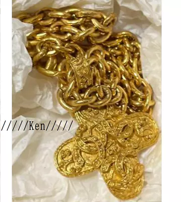 CHANEL Necklace AUTH Coco CC Pendant Choker Vintage Rare Gold Cross LOGO Medal • $2145.91