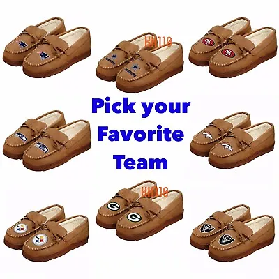 NFL Team Men's Moccasin Hard Rubber Sole Slippers • $29.99