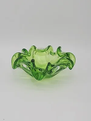 Vintage Murano Art Glass Ashtray Bowl Green Clear MCM • $44.90